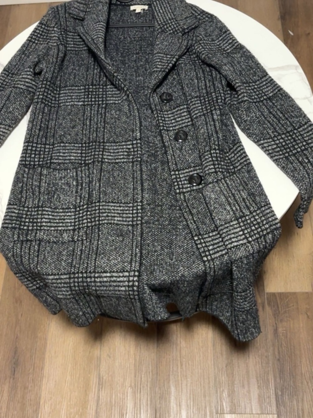 Aura Gray Plaid Wool-Blend Pea Coat